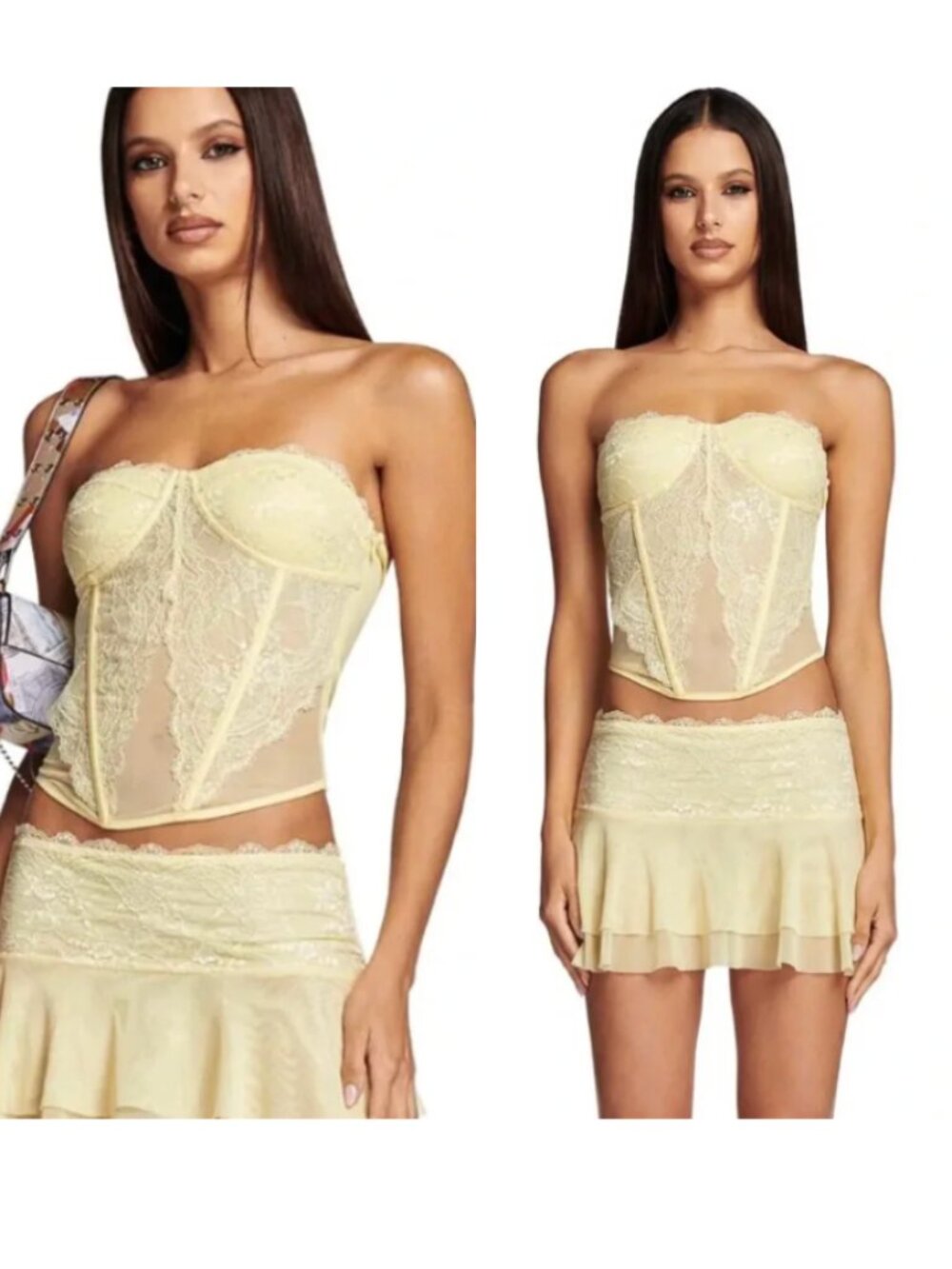 ☀️ I AM GIA Demie Corset Yellow Lace Bustier Top Crop XS